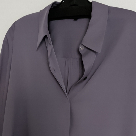 Theory Lavender Button-Front Long Sleeve Blouse - Picture 3 of 6